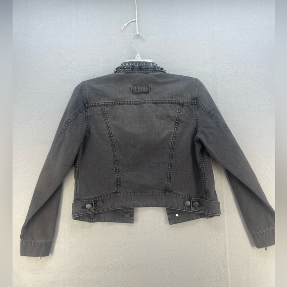 CAbi Jeans Black Distressed Jean Jacket with Beaded Collar Women’s Size Medium - Picture 4 of 16